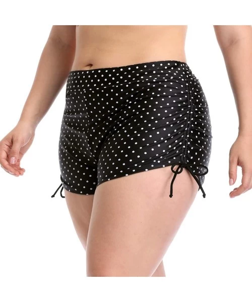 Tankinis Women Plus Size Swim Shorts Boyleg Swimsuit Bottoms Ruched Board Shorts - Polka Dot Drawstring - CD18T3YNYZC