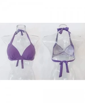 Tops Women's Vintage 50s Plaid Pattern Halter Bikini Top Swimsuits - 01lavender - CS18T57OQ7Z