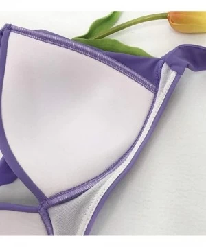 Tops Women's Vintage 50s Plaid Pattern Halter Bikini Top Swimsuits - 01lavender - CS18T57OQ7Z