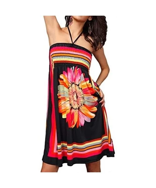 Cover-Ups Womens Strapless Floral Print Bohemian Vintage Tube Wrapped Chest Dress Casual Summer Beach Cover up Dress Black - ...