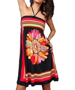 Cover-Ups Womens Strapless Floral Print Bohemian Vintage Tube Wrapped Chest Dress Casual Summer Beach Cover up Dress Black - ...