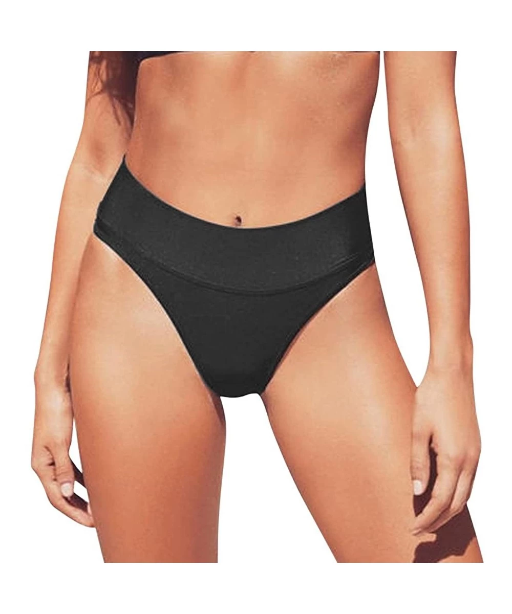 Bottoms Women Swimwear- Women Vintage High Waist Brazilian Bikini Bottom Briefs Beachwear- for Easter Day - Black - CL196RLR758