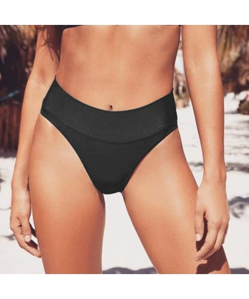 Bottoms Women Swimwear- Women Vintage High Waist Brazilian Bikini Bottom Briefs Beachwear- for Easter Day - Black - CL196RLR758