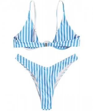 Sets Women's Sexy Triangle Bathing Two Pieces Swimsuit Bikini Set - Blue Stripe - C618Y8G04EC