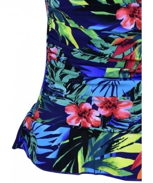 Tops Women's 50's Retro Ruched Tankini Swimsuit Top with Ruffle Hem - Blue&red Floral - C6187D22K3A