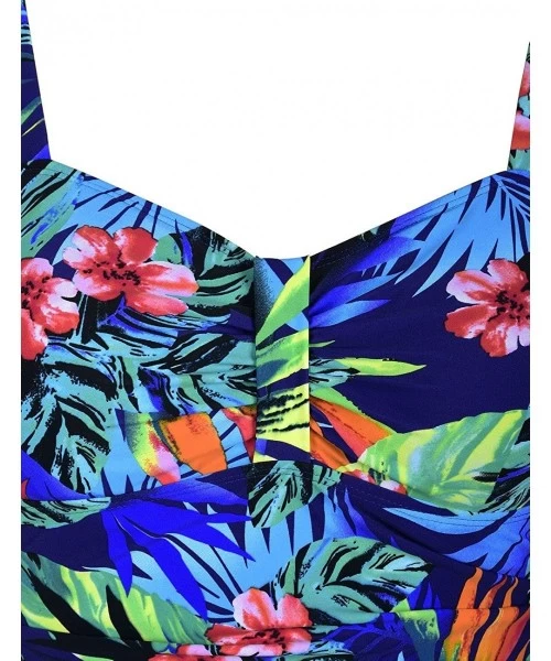 Tops Women's 50's Retro Ruched Tankini Swimsuit Top with Ruffle Hem - Blue&red Floral - C6187D22K3A