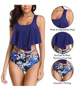 Racing High Waisted Bikini Swimsuits for Women Retro Ruffled Flounce Swimwear Two Piece Tankini Bathing Suits A blue Flower -...