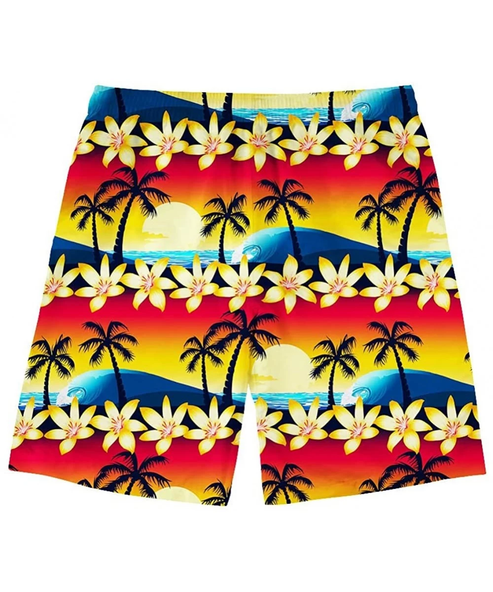 Trunks Men's Quick Dry Swim Trunks Tropical Hawaiian Board Shorts with Mesh Lining Bathing Suits - Hibiscus Hawaiian Palm Tre...