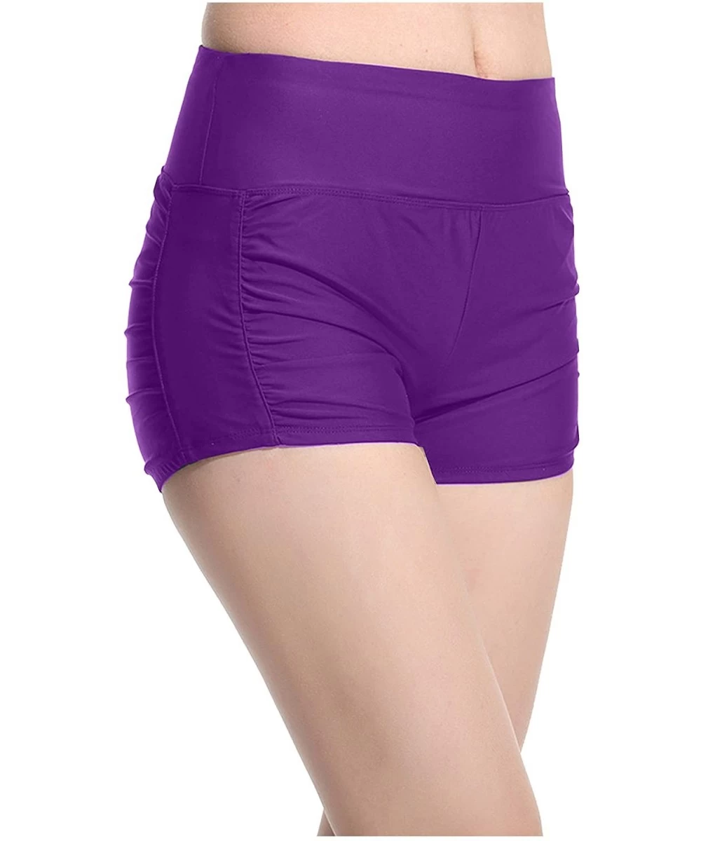 Board Shorts Women's Stretchy Fitness Swimming Trunks Solid Color Flat Pants - Purple - CU189THSRUT