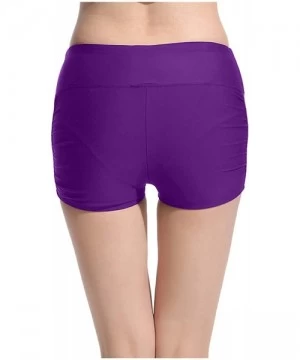 Board Shorts Women's Stretchy Fitness Swimming Trunks Solid Color Flat Pants - Purple - CU189THSRUT