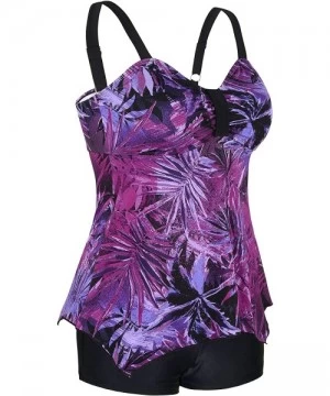 Sets Women's Floral Print Tankini Set Two Piece Swimsuit with Boyshort Bathing Suit - Purple Leaf - CK18QMW2LQA