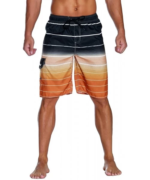 Trunks Men's Beachwear Summer Holiday Swim Trunks Quick Dry Striped - Orange - CA1843QUYLI