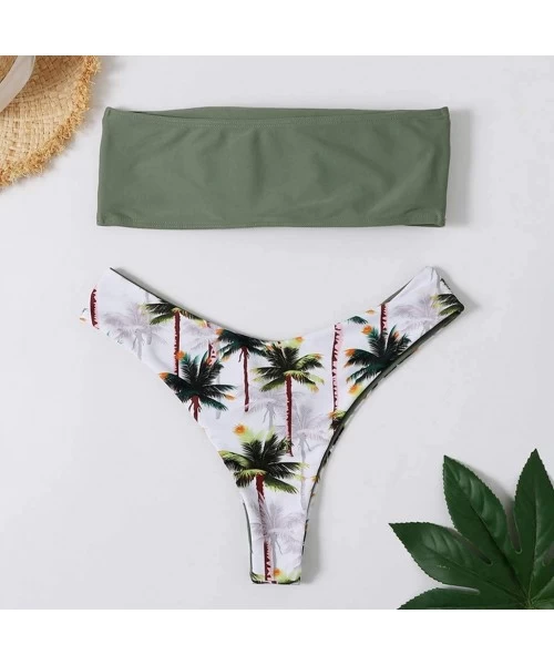 Sets Women's High Cut Bandeau Bikini Set Strapless 2 Pieces Bathing Suit Swim Tops Brazilia Bottom - Green-bottom - CD1952OD8HZ