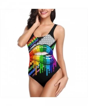 One-Pieces Lesbian Rainbow Lips Pride Women's One Piece Swimsuits Low Back Bathing Suit Bikini Swimwear - CA18XOGQORX