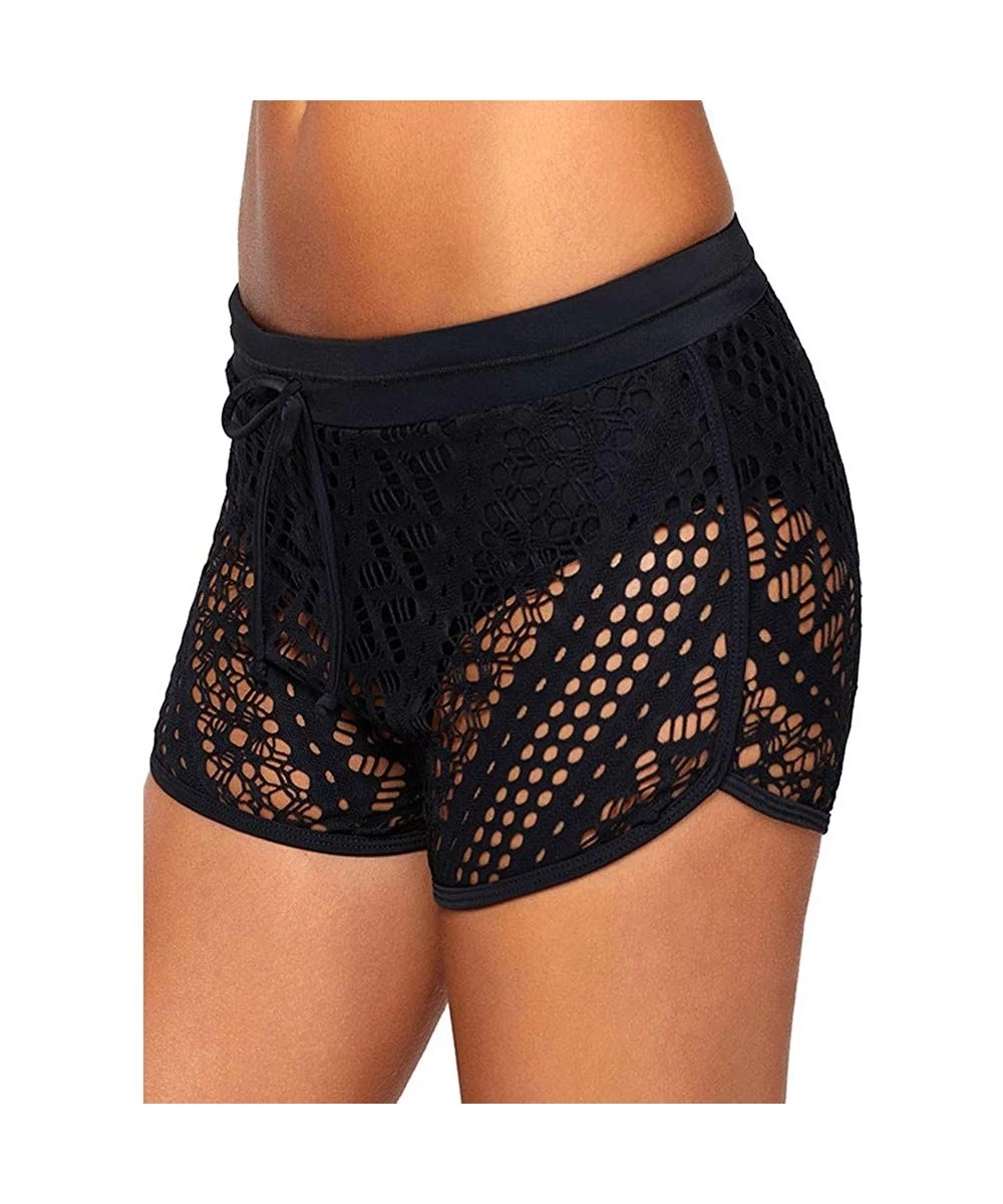 Bottoms Women Swimming Shorts Pants Beach Swimwear Ladies Hollow Out Swimsuit Short - Black - CJ19C6Z23X5