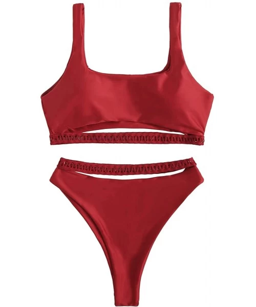 Sets Women's Sexy 2 Piece Bathing Suit Cut Out High Waist Bikini Set - Red-1 - CX197M0IZCH