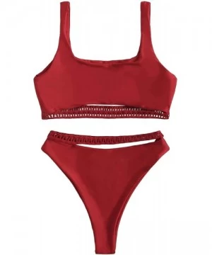 Sets Women's Sexy 2 Piece Bathing Suit Cut Out High Waist Bikini Set - Red-1 - CX197M0IZCH