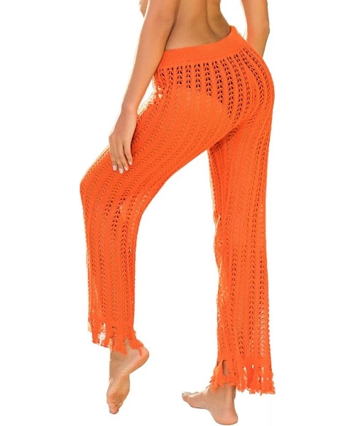 Cover-Ups Womens Sexy Hollow Out See Through Mesh Long Crochet Pants Swimsuit Cover Up Pants - A-orange - C91947H7OI7