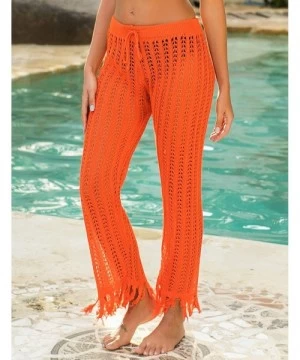 Cover-Ups Womens Sexy Hollow Out See Through Mesh Long Crochet Pants Swimsuit Cover Up Pants - A-orange - C91947H7OI7