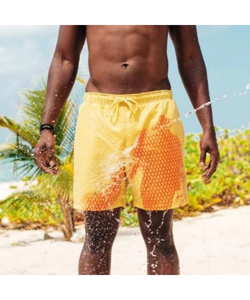 Racing Surf Swim Trunks Fun Discolor Quick Dry Beach Short Cozy Elastic Waist Swimming Pants - Yellow - CY1903L9RYX