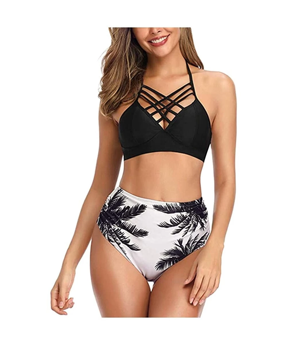 One-Pieces Swimsuits for Women Tummy Control Summer Cross Strappy Two Piece High Waisted Floral Ruched Bikini Bathing Suits W...