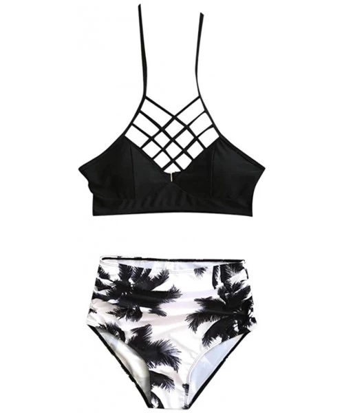 One-Pieces Swimsuits for Women Tummy Control Summer Cross Strappy Two Piece High Waisted Floral Ruched Bikini Bathing Suits W...