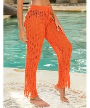 Cover-Ups Womens Sexy Hollow Out See Through Mesh Long Crochet Pants Swimsuit Cover Up Pants - A-orange - C91947H7OI7