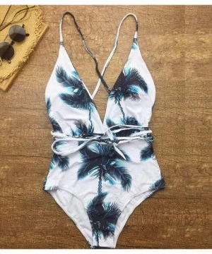 One-Pieces Sexy One Piece Swimsuit Women Swimwear Female Solid Bikini Thong Backless Monokini Bathing Suit - 2 White-floral -...