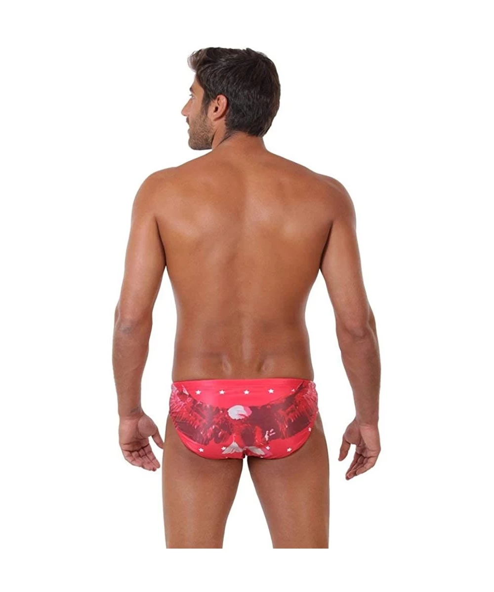 Racing Swim America Star Men's Athletic Swimwear- Men's Active Swimwear Swim Briefs- Men's Water Polo Swimsuit - Red - CG18ZT...