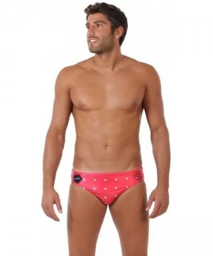 Racing Swim America Star Men's Athletic Swimwear- Men's Active Swimwear Swim Briefs- Men's Water Polo Swimsuit - Red - CG18ZT...