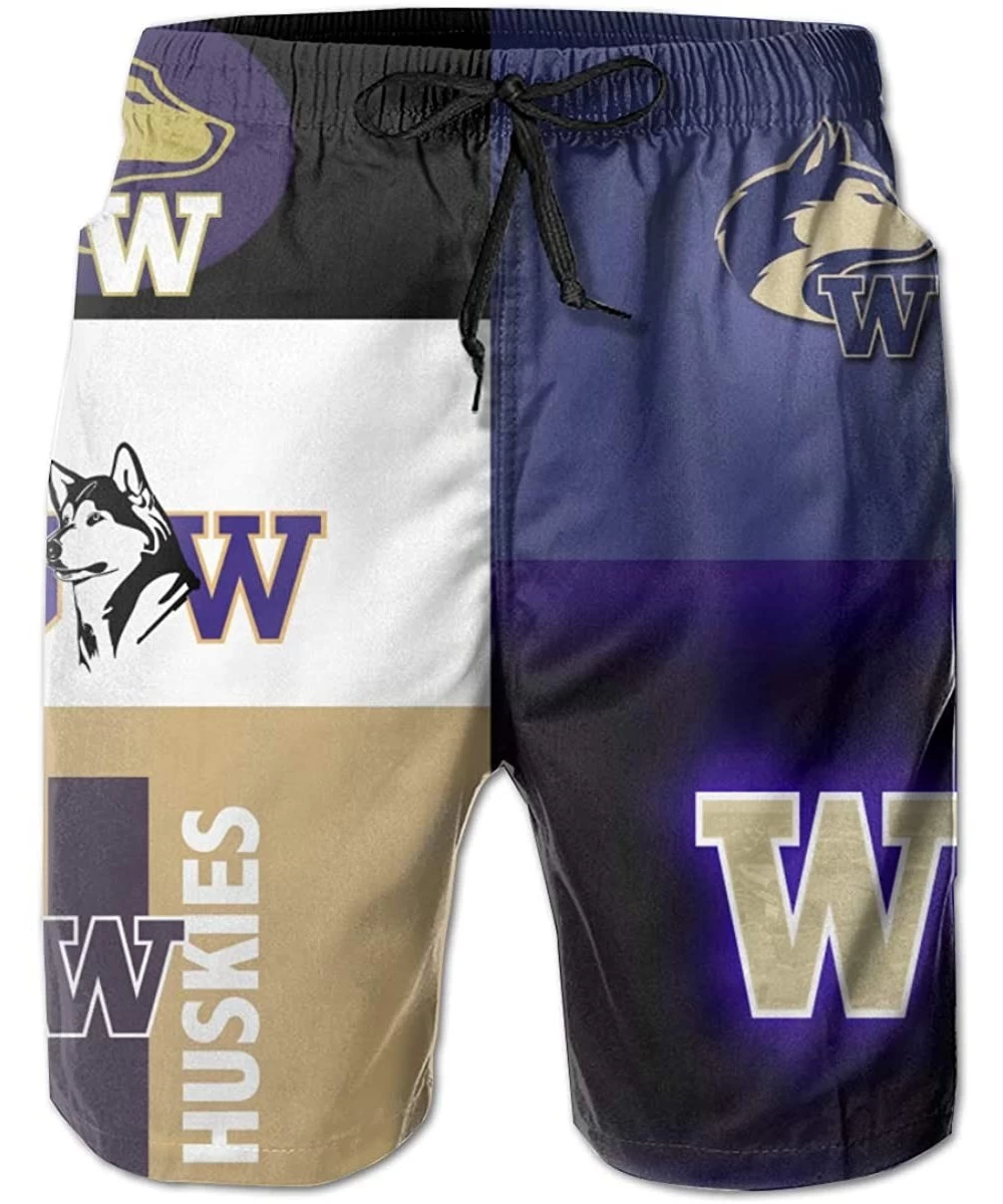 Board Shorts Men's Quick Dry Swim Shorts with Mesh Lining Swimwear Bathing Suits Beach Shorts - Washington Huskies-6 - CS190R...