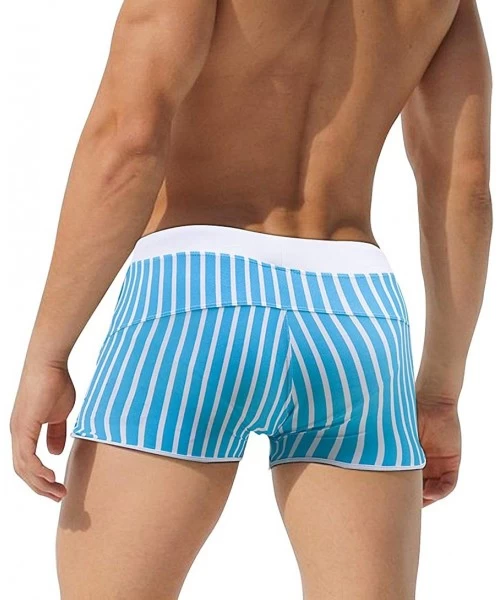 Trunks Men's Swim Briefs Bikini Swimwear Sexy Swimsuit Swimming Short Quick Dry with Drawstring for Men - D-blue - CL196IEL0UQ