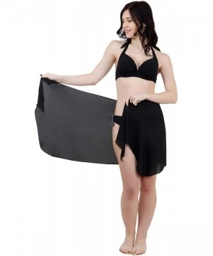 Cover-Ups Sheer Chiffon Swim Beach Short Sarong Wrap Skirt Cover-up - Black W/Ties - CT18NMY8RG0