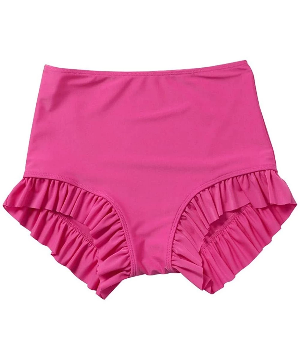 Tankinis Women Swimsuit Bottom Solid Ruched Swimwear Tankini Briefs Swim Shorts - Hot Pink - CD18W424HLU