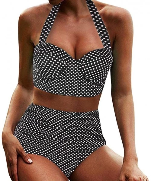 Racing Women's High Waist Bikini Swimwear Women's Vintage Print Beachwear Bikini Set Swimwear - C9-gray - CG196MCIUZI