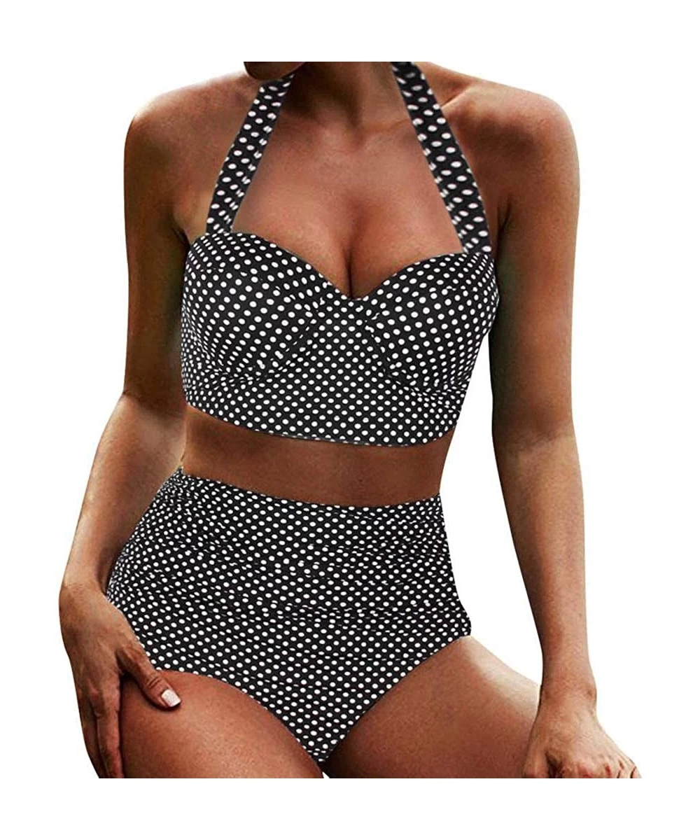 Racing Women's High Waist Bikini Swimwear Women's Vintage Print Beachwear Bikini Set Swimwear - C9-gray - CG196MCIUZI