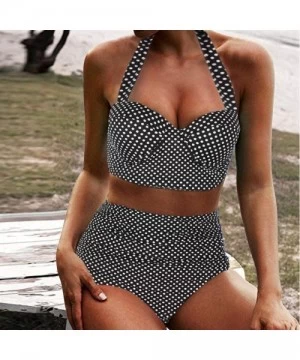 Racing Women's High Waist Bikini Swimwear Women's Vintage Print Beachwear Bikini Set Swimwear - C9-gray - CG196MCIUZI