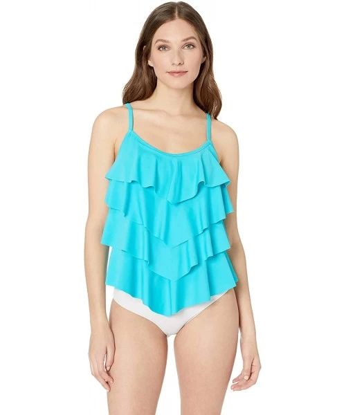 Tankinis Women's Tiered Multi Ruffle Tankini Swimsuit - Teal Green - C218N76KDLX