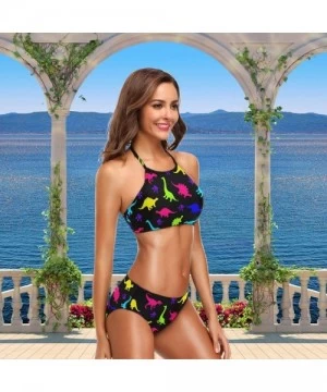 Sets Womens Chic Beach Hot Sexy 2 Piece Halter Neack High Waist Padded Swimsuits - Dinosaur - CL18GE6G7WU