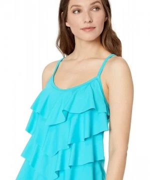 Tankinis Women's Tiered Multi Ruffle Tankini Swimsuit - Teal Green - C218N76KDLX