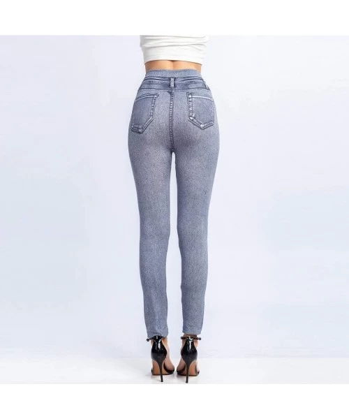 Tops 2020 Fashion Leggings for Women High Waist Print Jeggings Womens Juniors Classic Imitate Denim Skinny Jeans Gray - CM196...