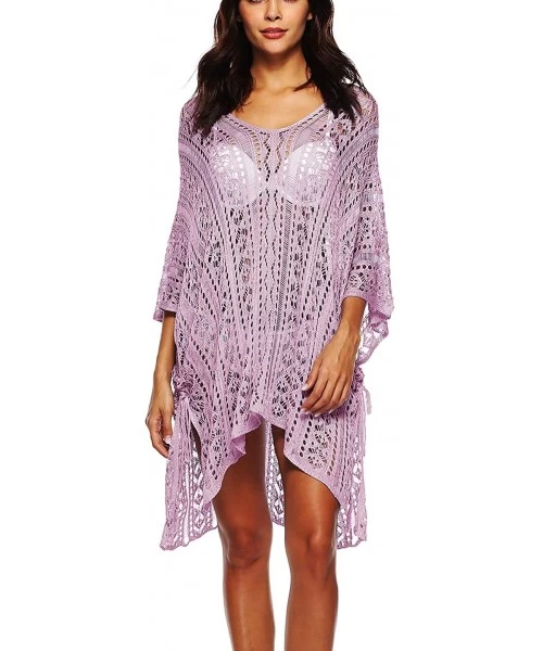 Cover-Ups Women's Summer Pool Swimsuit Bikini Beach Swimwear Cover up Crochet Dress - 01 Pink Mauve - CM18RQKIXXW