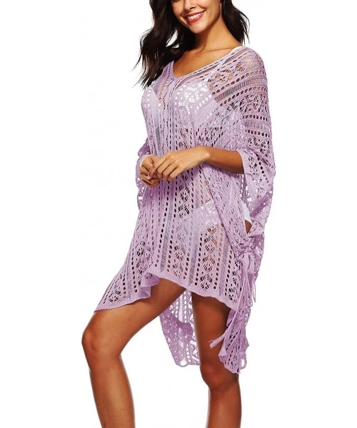 Cover-Ups Women's Summer Pool Swimsuit Bikini Beach Swimwear Cover up Crochet Dress - 01 Pink Mauve - CM18RQKIXXW