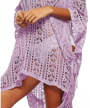 Cover-Ups Women's Summer Pool Swimsuit Bikini Beach Swimwear Cover up Crochet Dress - 01 Pink Mauve - CM18RQKIXXW