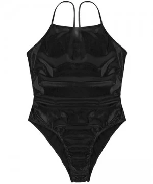 One-Pieces Womens Wet Look Spaghetti Straps Swimwear High Cut Thongs Teddy Backless Lingerie Leotard Bodysuit Beachwear Black...