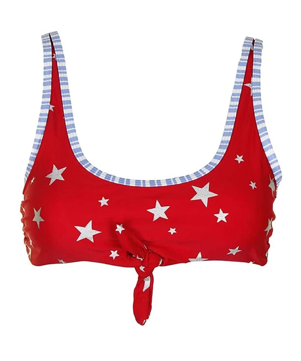 Tops Womens Juniors Americana Metallic Keyhole Bikini Swim Top - Red - CN18ND60DQ9