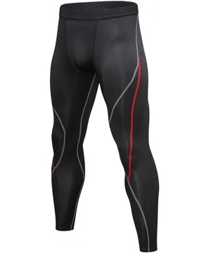 Rash Guards Men's Compression Pants Cool Dry Baselayer Leggings Color Stripes Workout Running Tights - Red - C2194KGUI4X