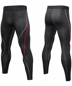 Rash Guards Men's Compression Pants Cool Dry Baselayer Leggings Color Stripes Workout Running Tights - Red - C2194KGUI4X