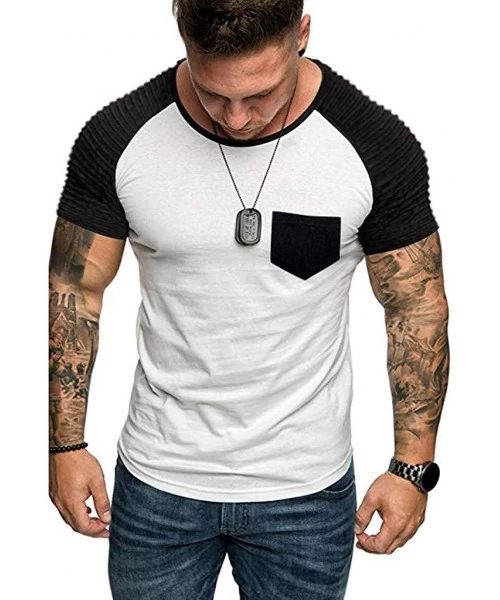 Racing Men Short Sleeve T Shirts V Neck Tee Tops Solid Color Summer Casual Blouse with Zipper - White 2 - C018SCR7H9U