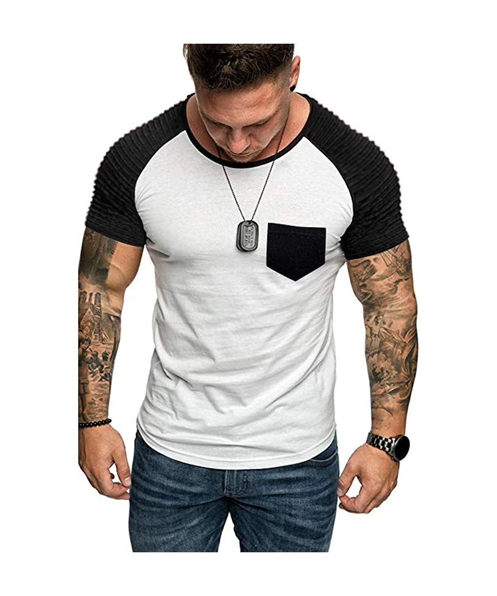 Racing Men Short Sleeve T Shirts V Neck Tee Tops Solid Color Summer Casual Blouse with Zipper - White 2 - C018SCR7H9U